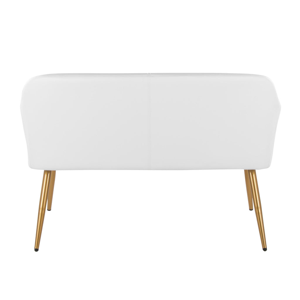 Daniella High Back Bench - Gold Steel, White PU