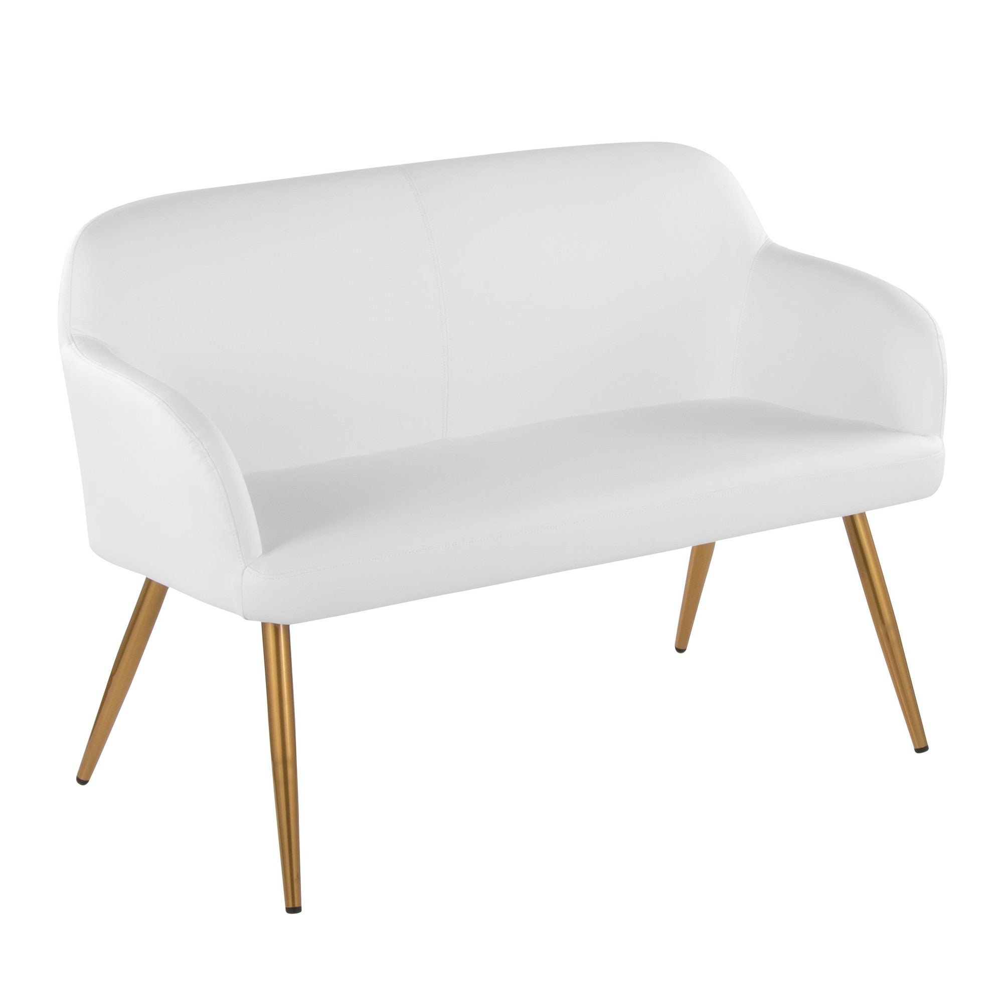 Daniella High Back Bench - Gold Steel, White PU