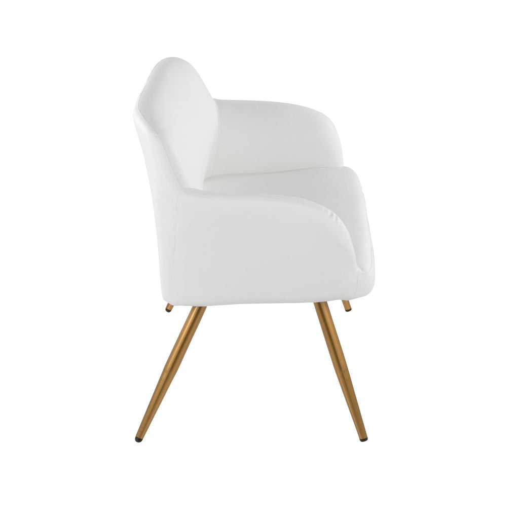 Daniella High Back Bench - Gold Steel, White PU
