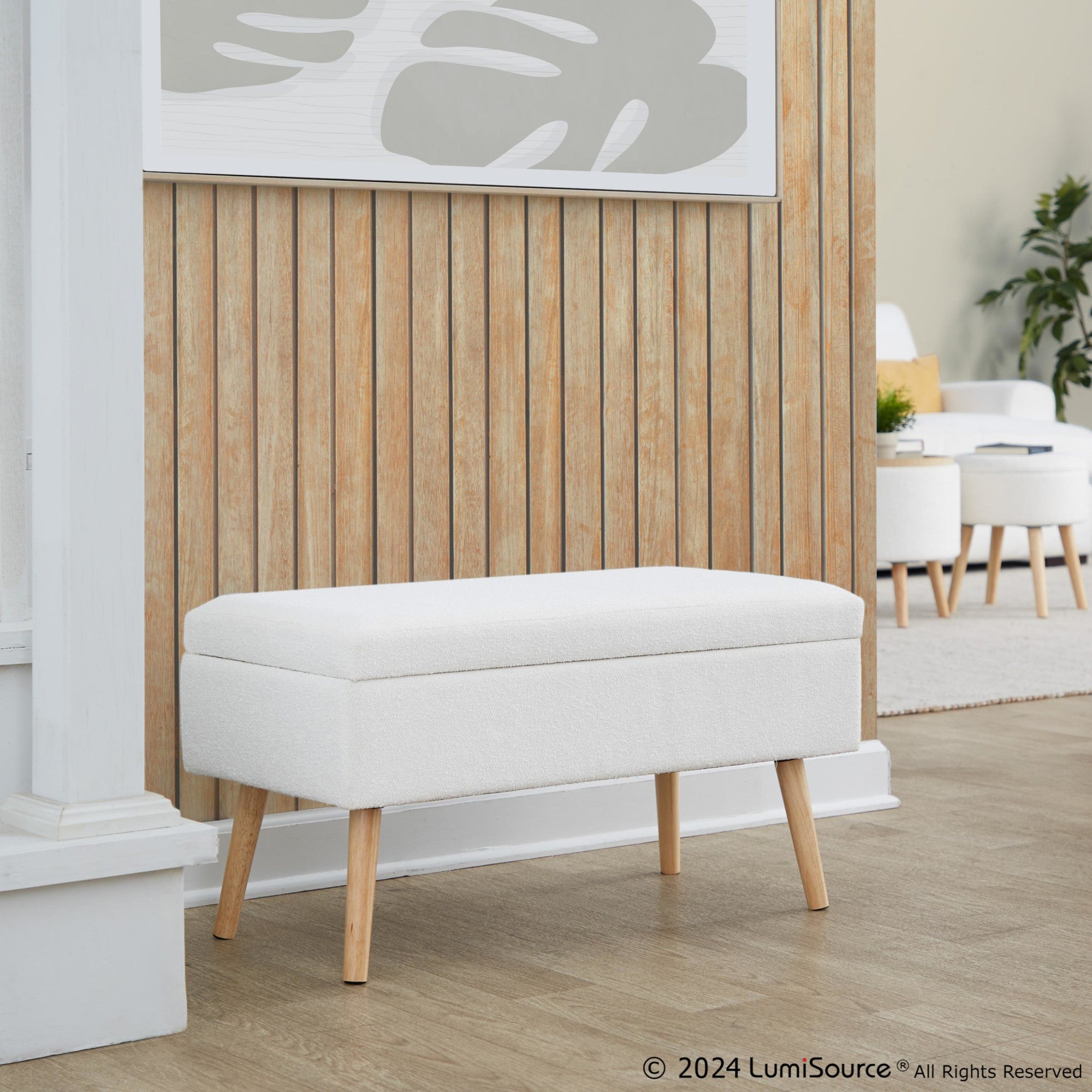 Storage Bench - Natural Wood, Cream Fabric