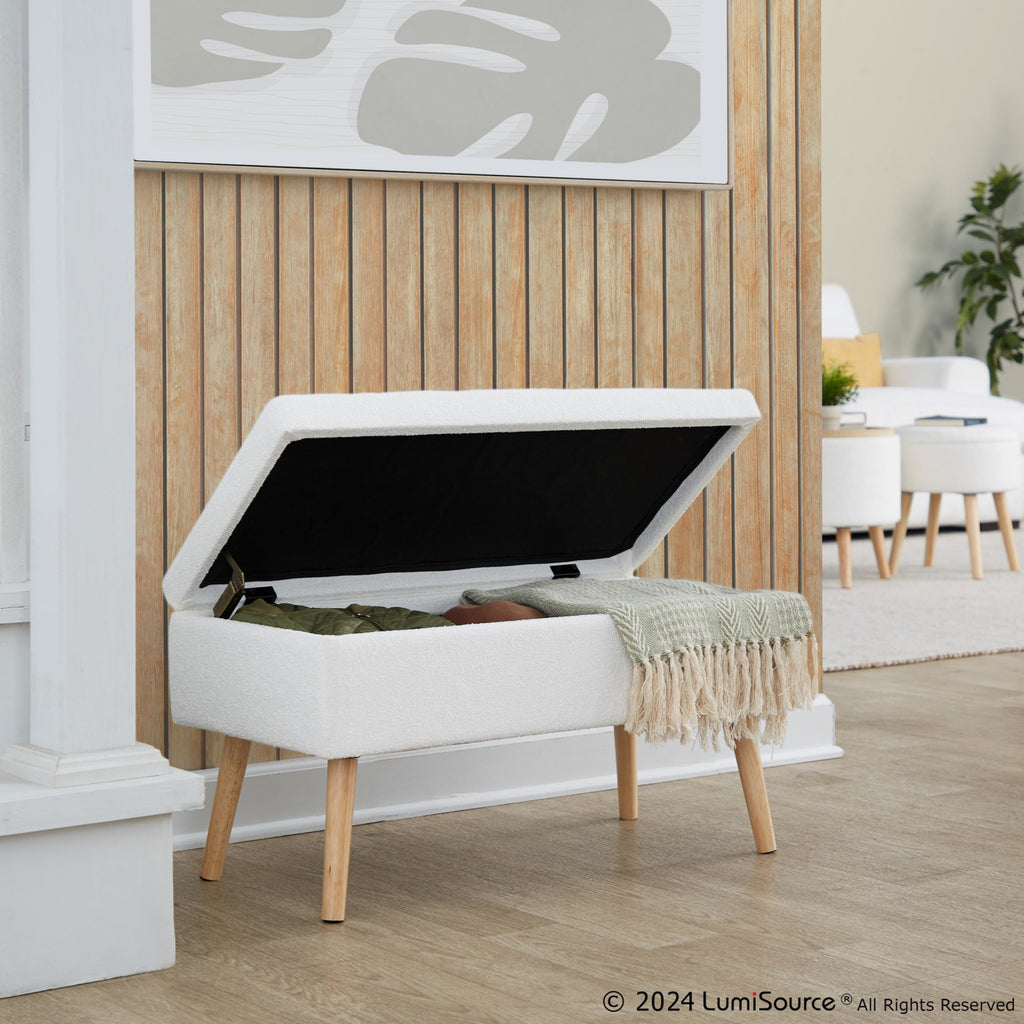 Storage Bench - Natural Wood, Cream Fabric