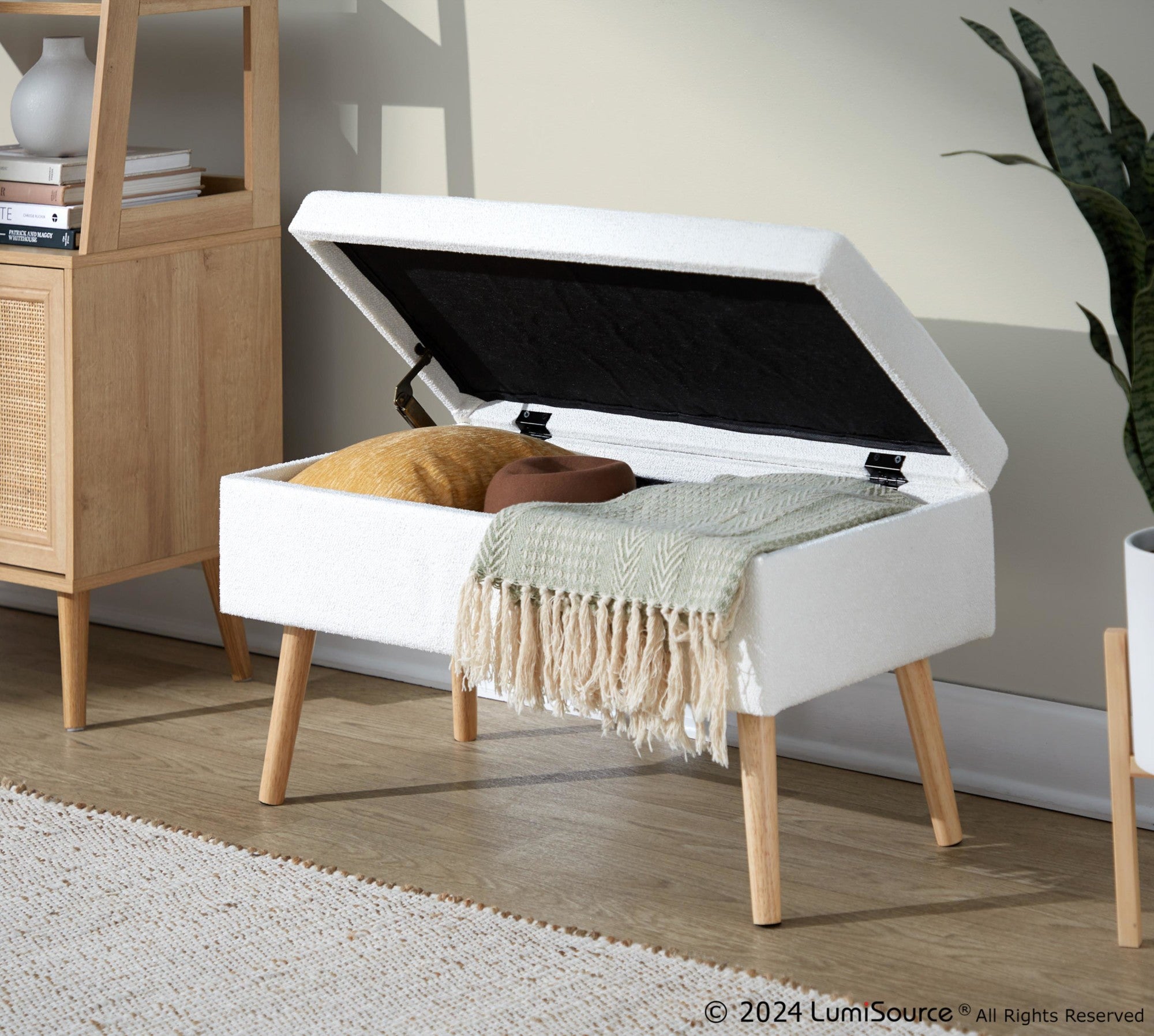 Storage Bench - Natural Wood, Cream Fabric