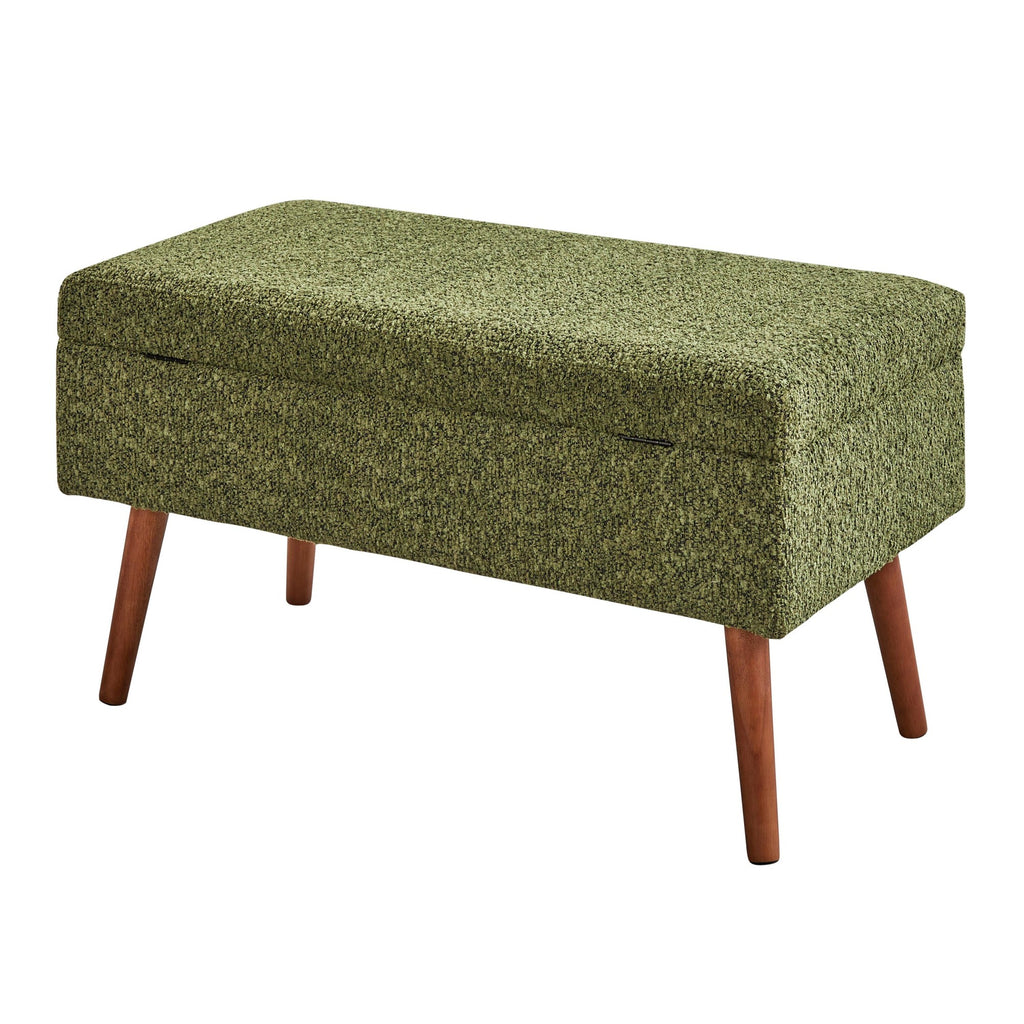 Storage Bench - Brown Wood, Dark Green Fabric