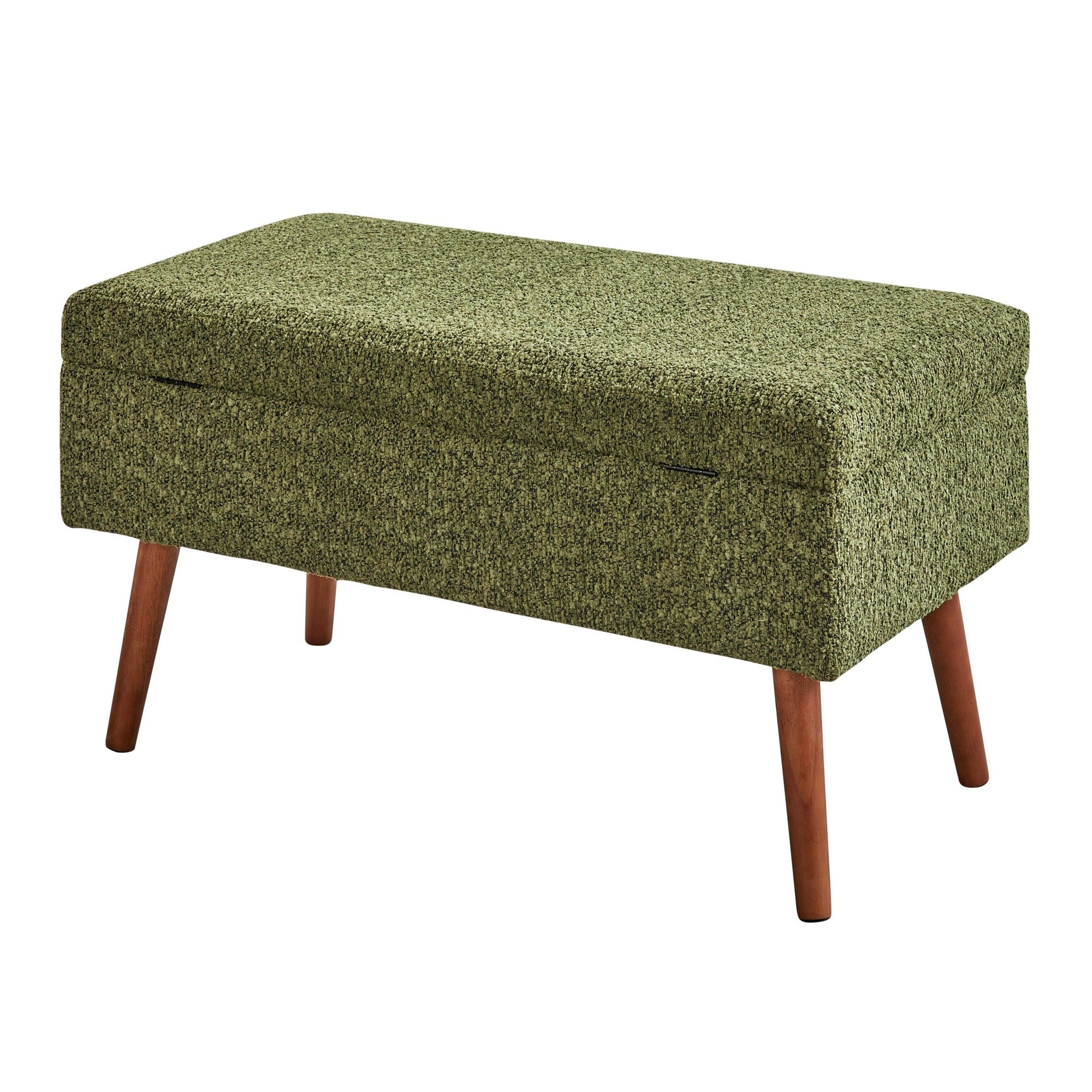 Storage Bench - Brown Wood, Dark Green Fabric