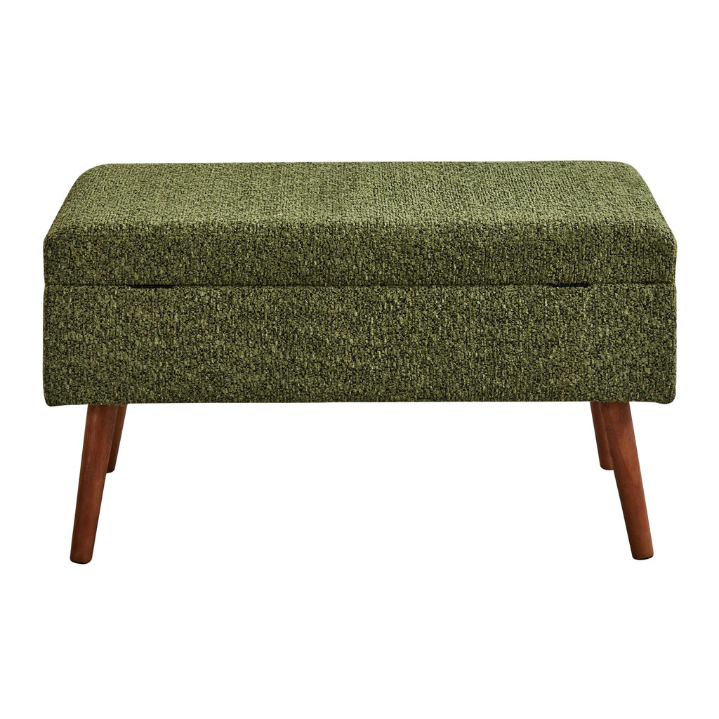 Storage Bench - Brown Wood, Dark Green Fabric