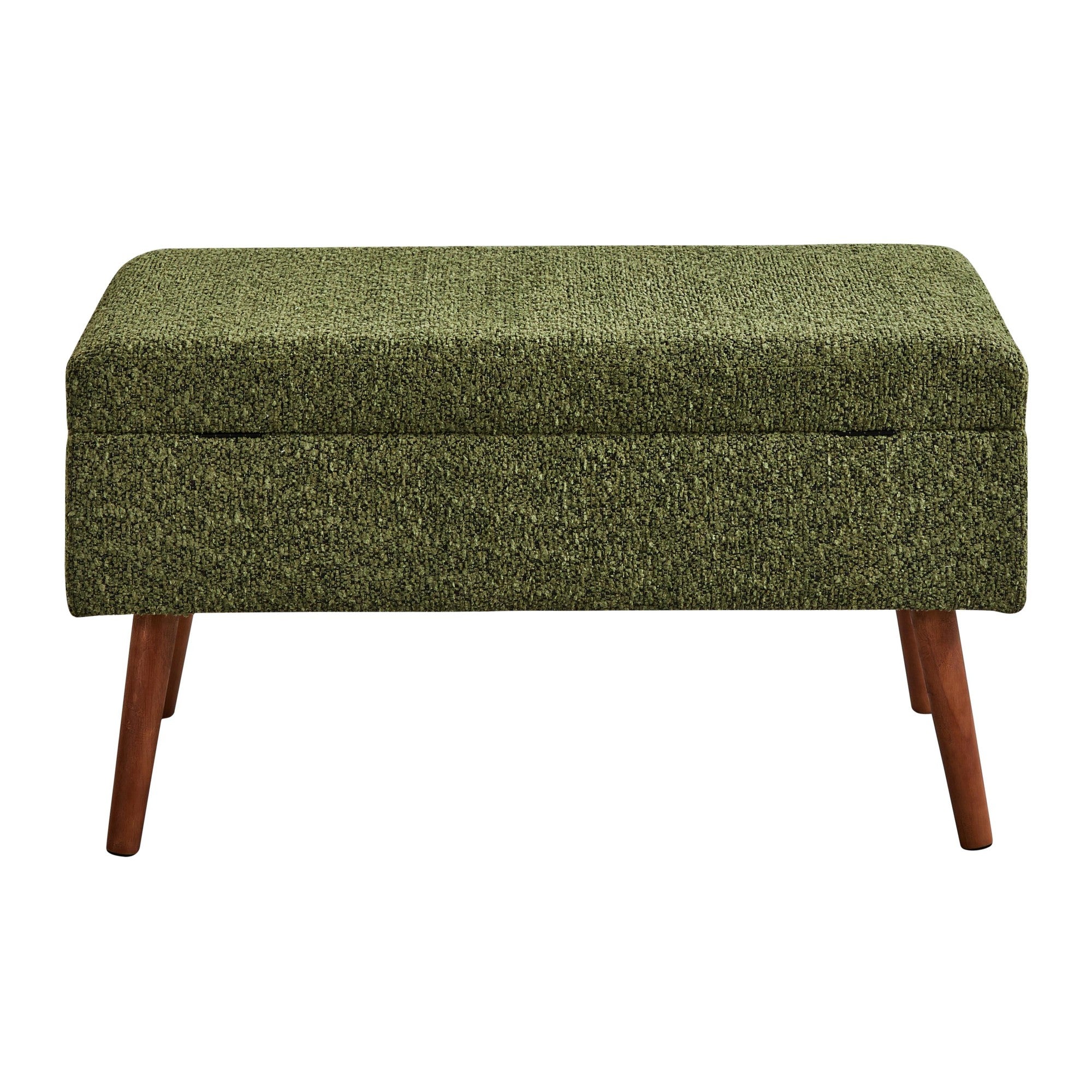 Storage Bench - Brown Wood, Dark Green Fabric
