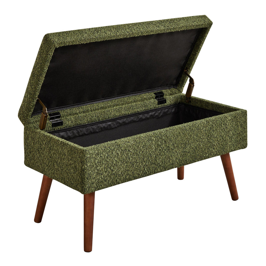 Storage Bench - Brown Wood, Dark Green Fabric