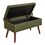 Storage Bench - Brown Wood, Dark Green Fabric