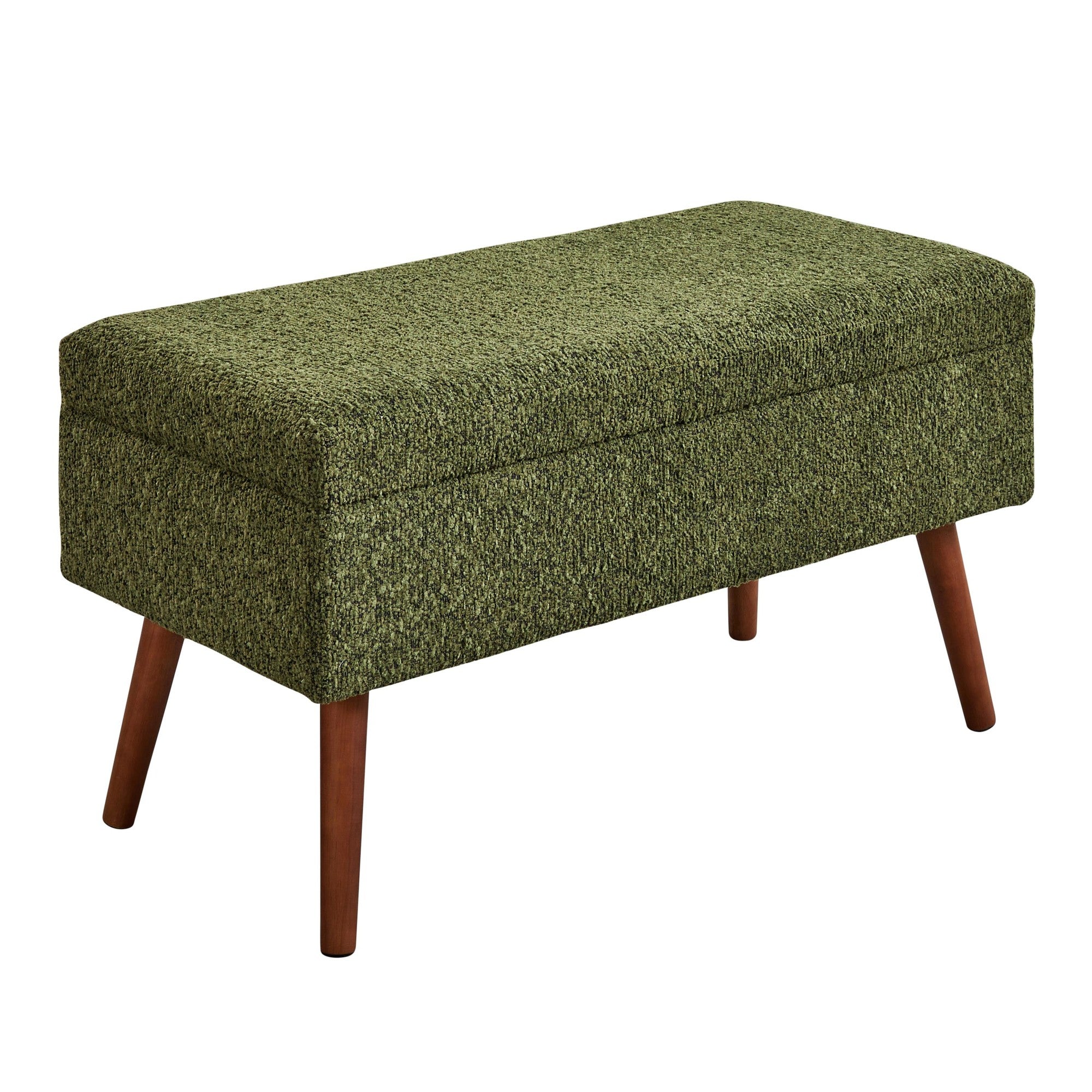 Storage Bench - Brown Wood, Dark Green Fabric
