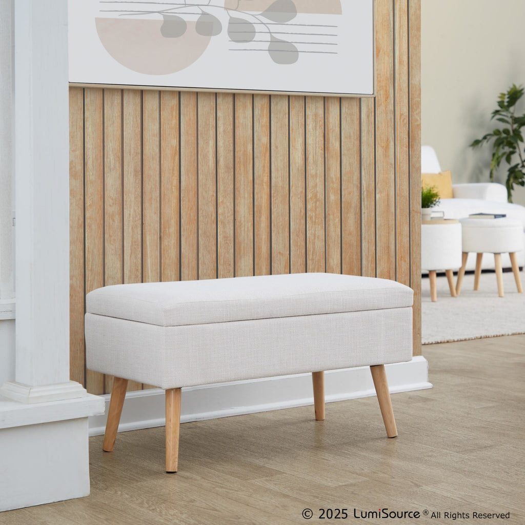Storage Bench - Natural Wood, Beige Fabric