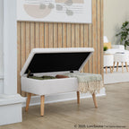 Storage Bench - Natural Wood, Beige Fabric