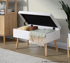 Storage Bench - Natural Wood, Beige Fabric