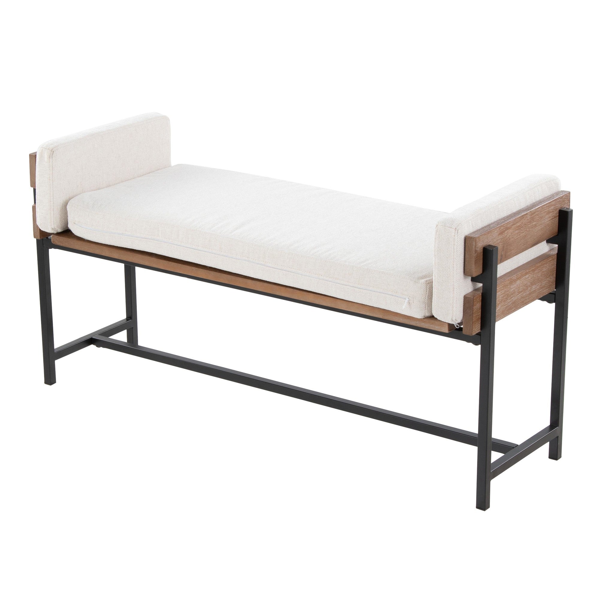 Kari Bench - Black Metal, Brown Wood, Cream Fabric