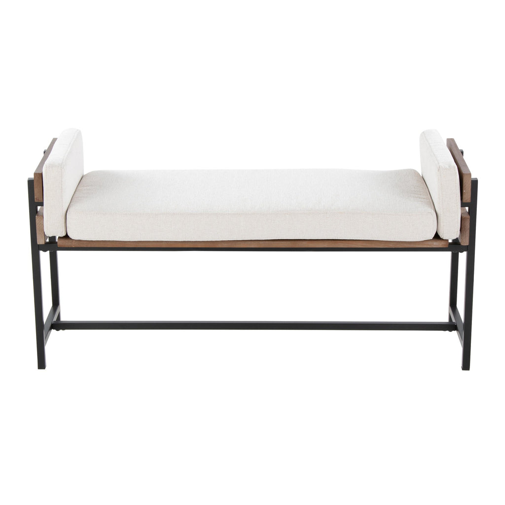 Kari Bench - Black Metal, Brown Wood, Cream Fabric
