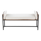 Kari Bench - Black Metal, Brown Wood, Cream Fabric