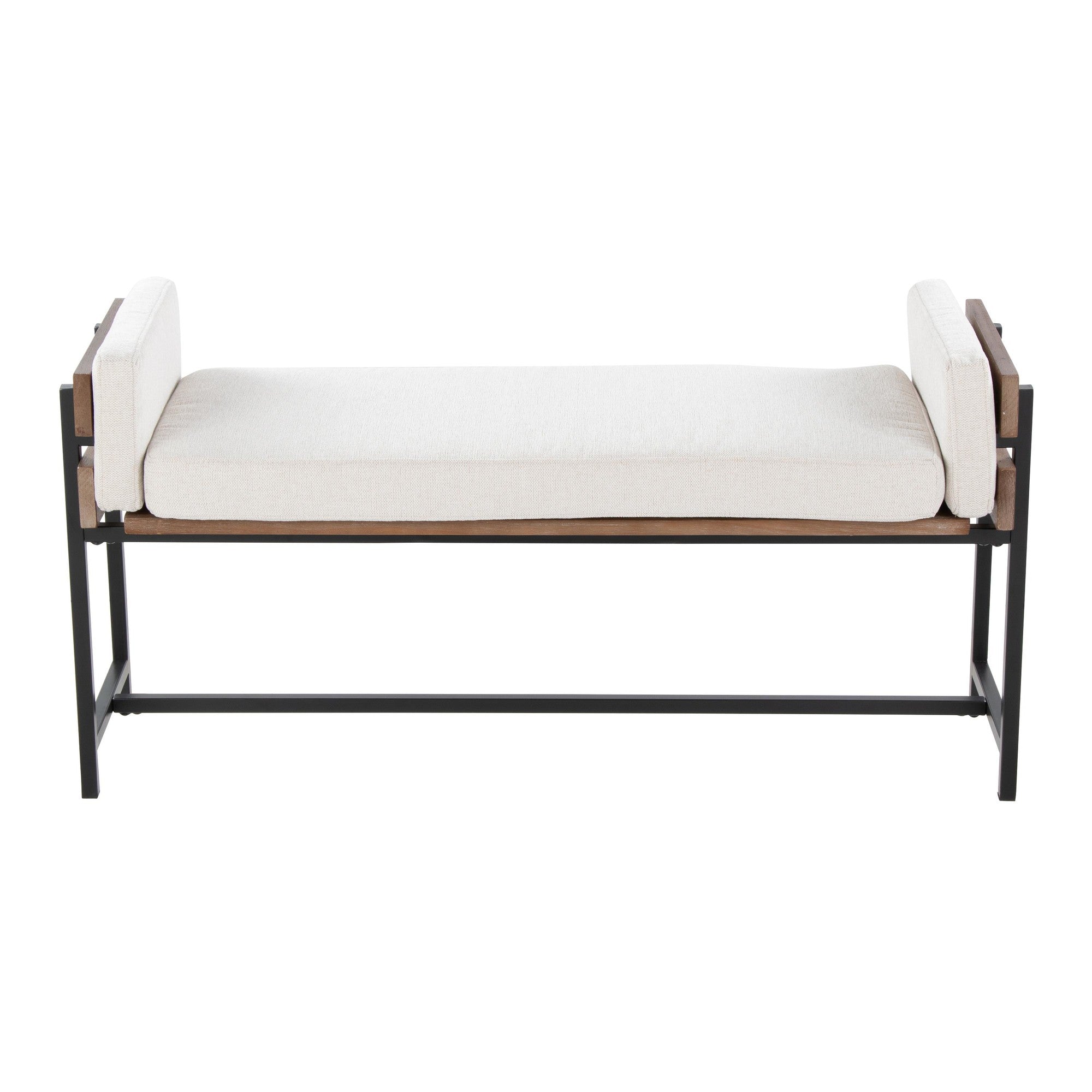 Kari Bench - Black Metal, Brown Wood, Cream Fabric