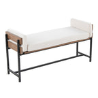 Kari Bench - Black Metal, Brown Wood, Cream Fabric