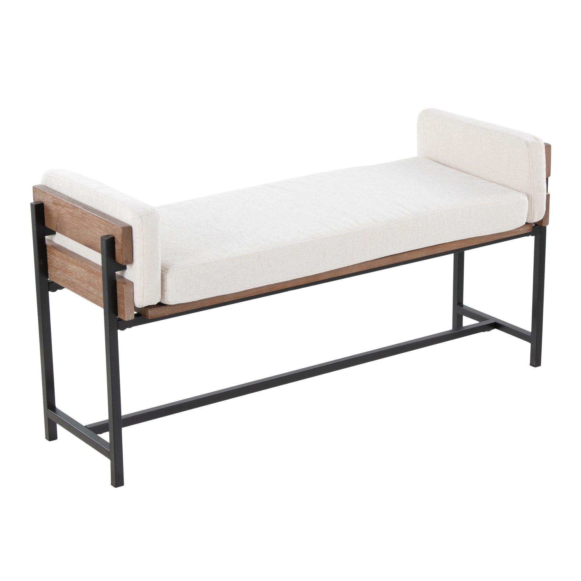 Kari Bench - Black Metal, Brown Wood, Cream Fabric