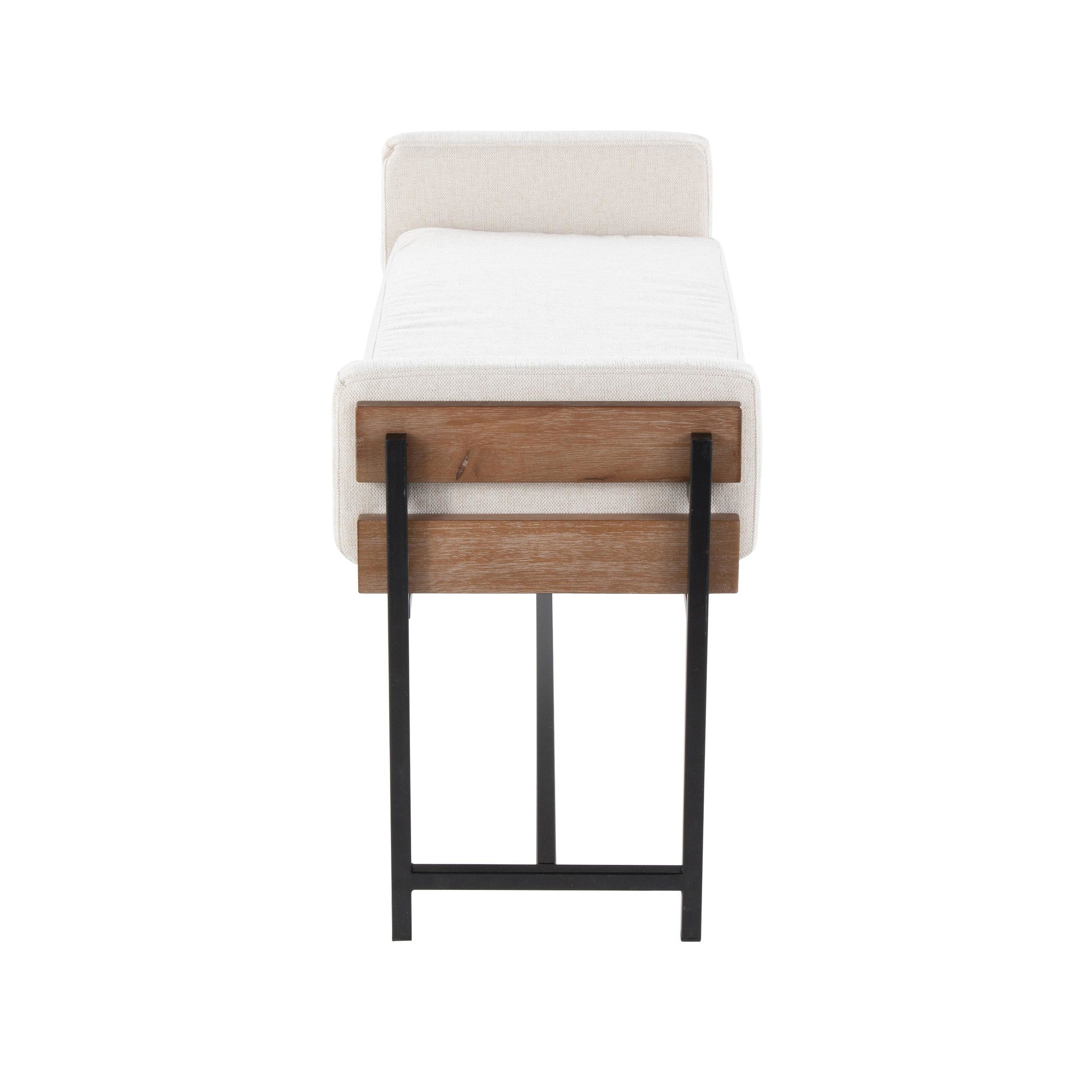 Kari Bench - Black Metal, Brown Wood, Cream Fabric