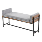 Kari Bench - Black Metal, Brown Wood, Light Grey Fabric