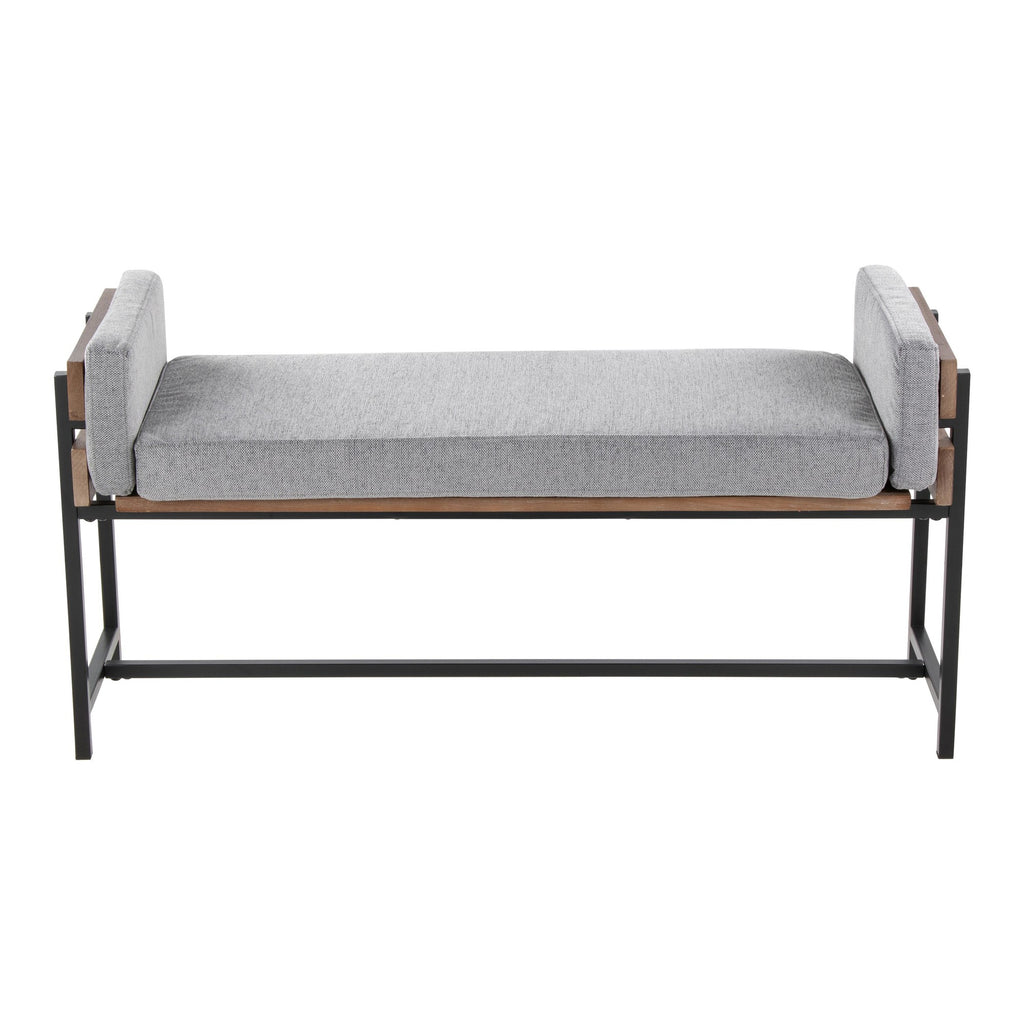 Kari Bench - Black Metal, Brown Wood, Light Grey Fabric