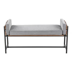 Kari Bench - Black Metal, Brown Wood, Light Grey Fabric
