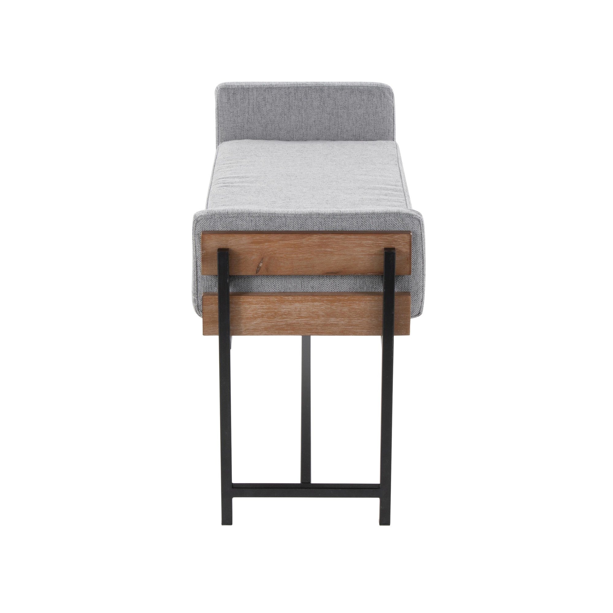 Kari Bench - Black Metal, Brown Wood, Light Grey Fabric