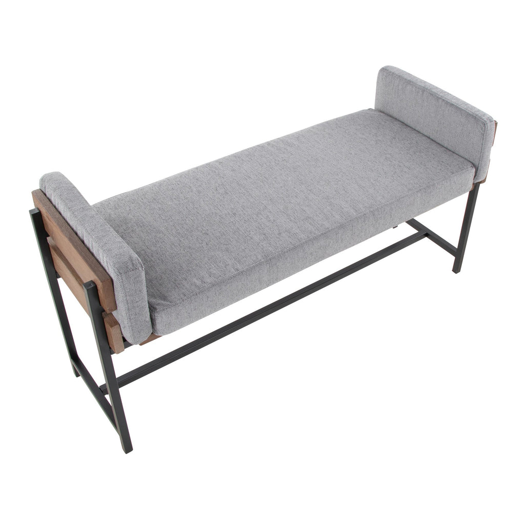 Kari Bench - Black Metal, Brown Wood, Light Grey Fabric