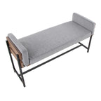 Kari Bench - Black Metal, Brown Wood, Light Grey Fabric