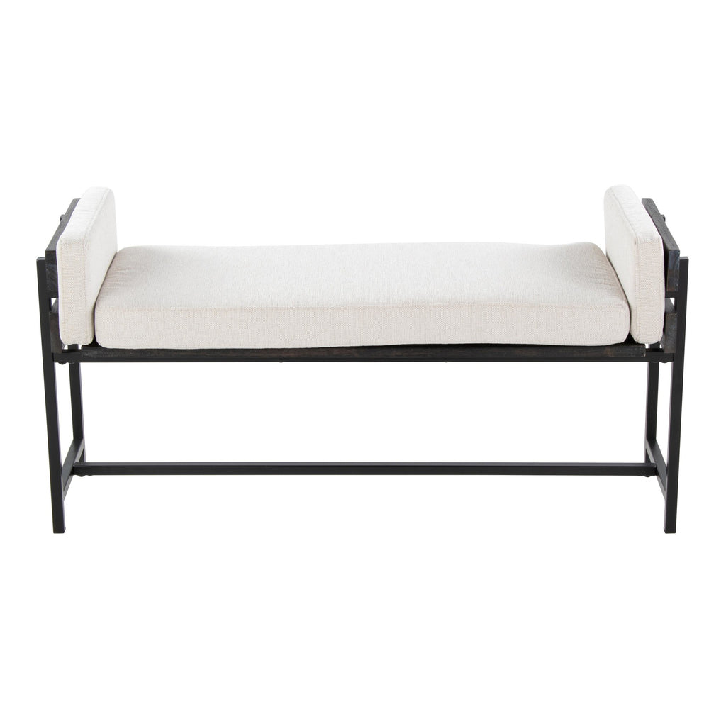 Kari Bench - Black Metal, Grey Wood, Cream Fabric