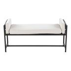 Kari Bench - Black Metal, Grey Wood, Cream Fabric