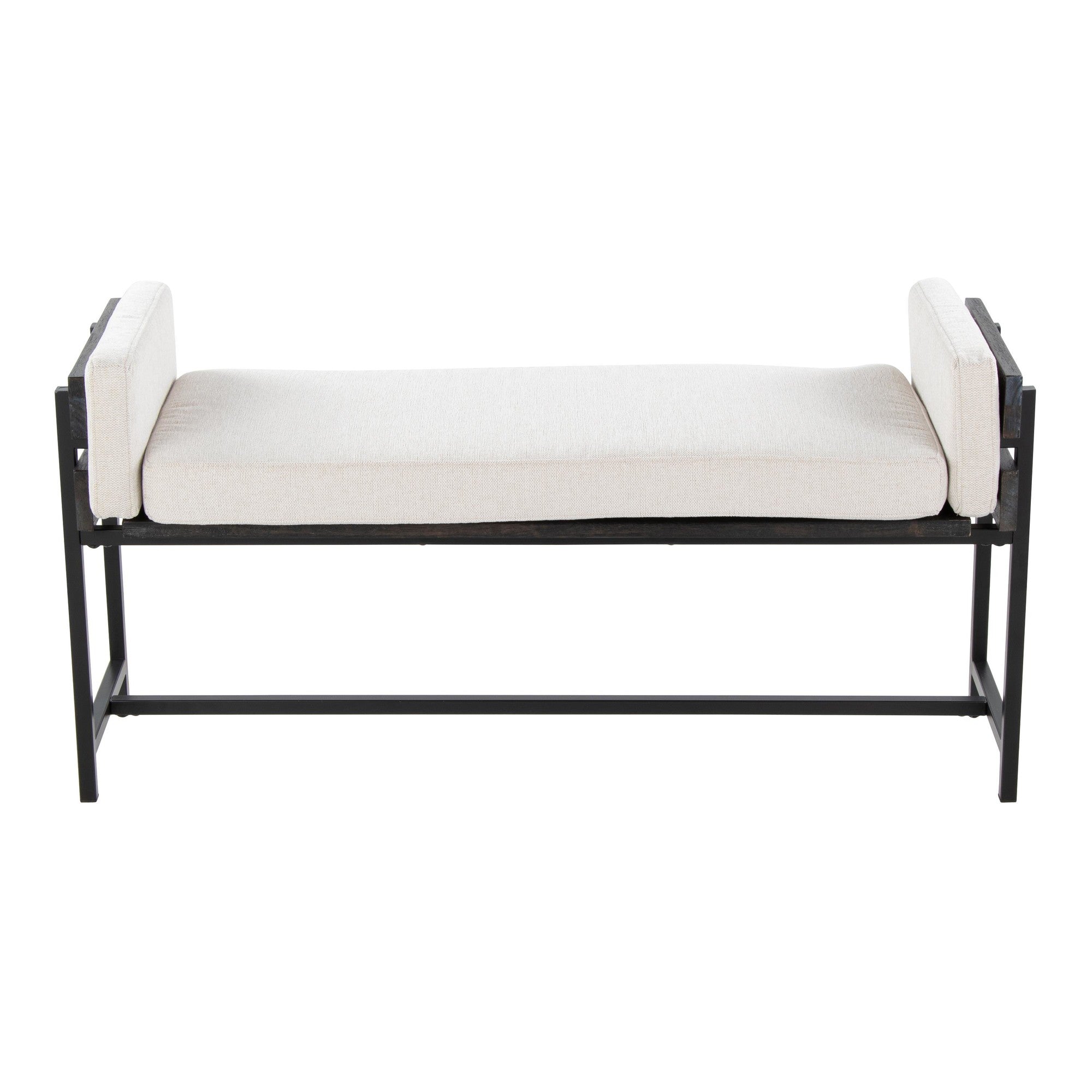 Kari Bench - Black Metal, Grey Wood, Cream Fabric