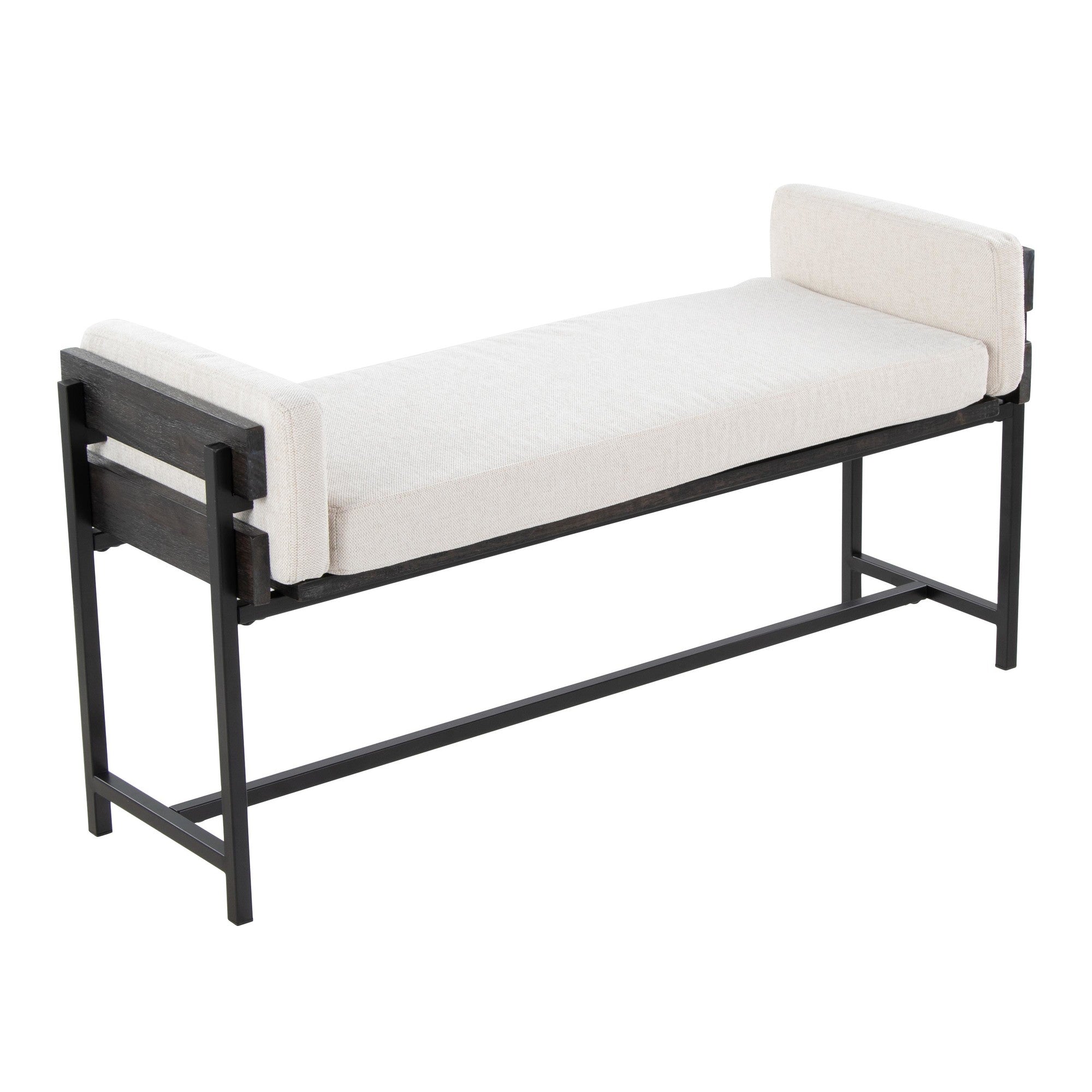 Kari Bench - Black Metal, Grey Wood, Cream Fabric