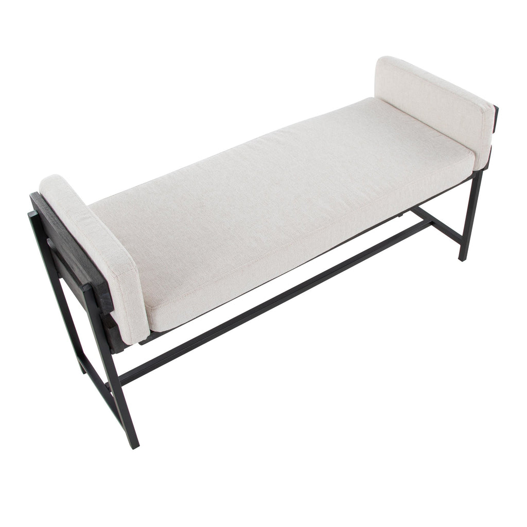 Kari Bench - Black Metal, Grey Wood, Cream Fabric