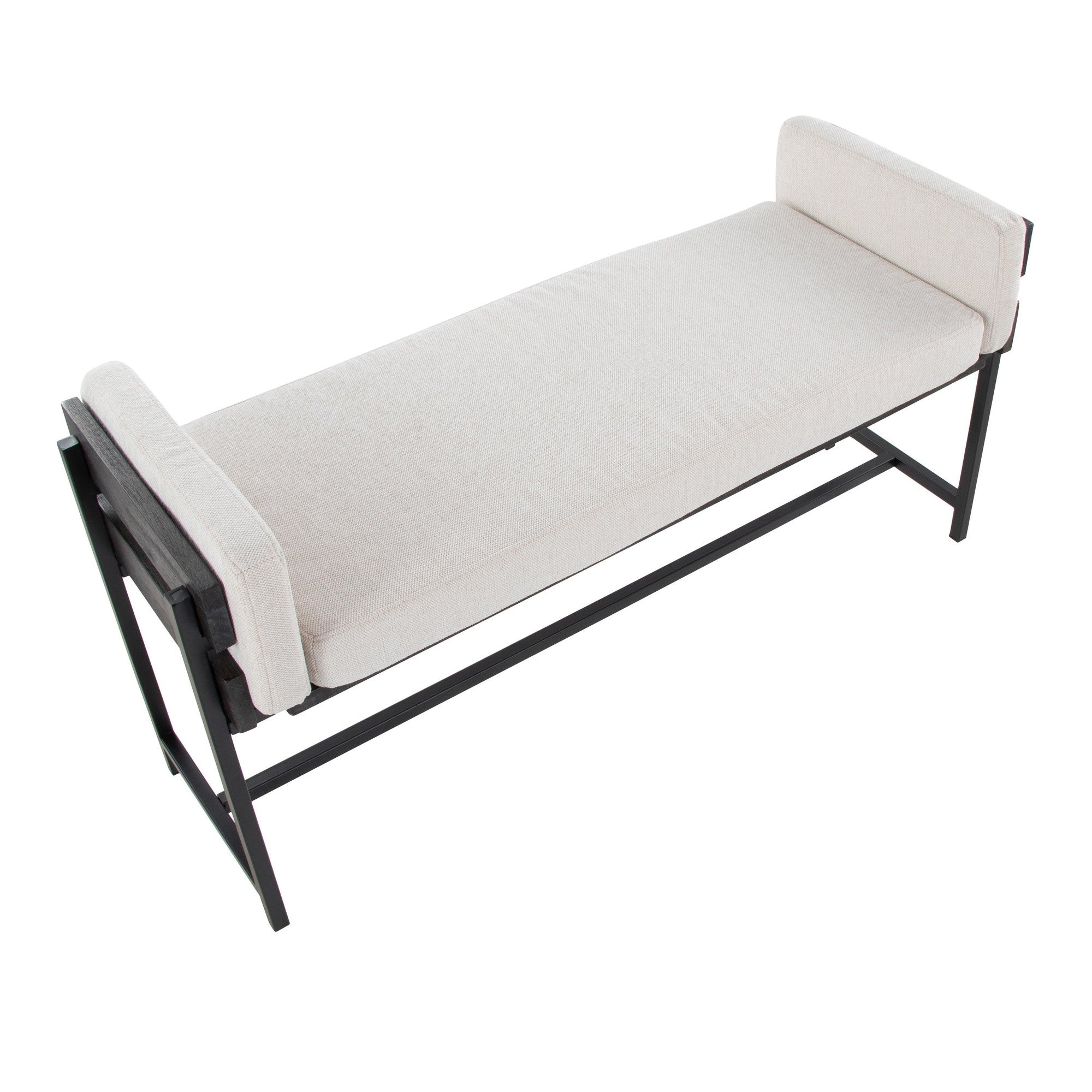 Kari Bench - Black Metal, Grey Wood, Cream Fabric