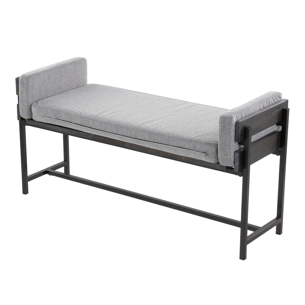 Kari Bench - Black Metal, Grey Wood, Light Grey Fabric