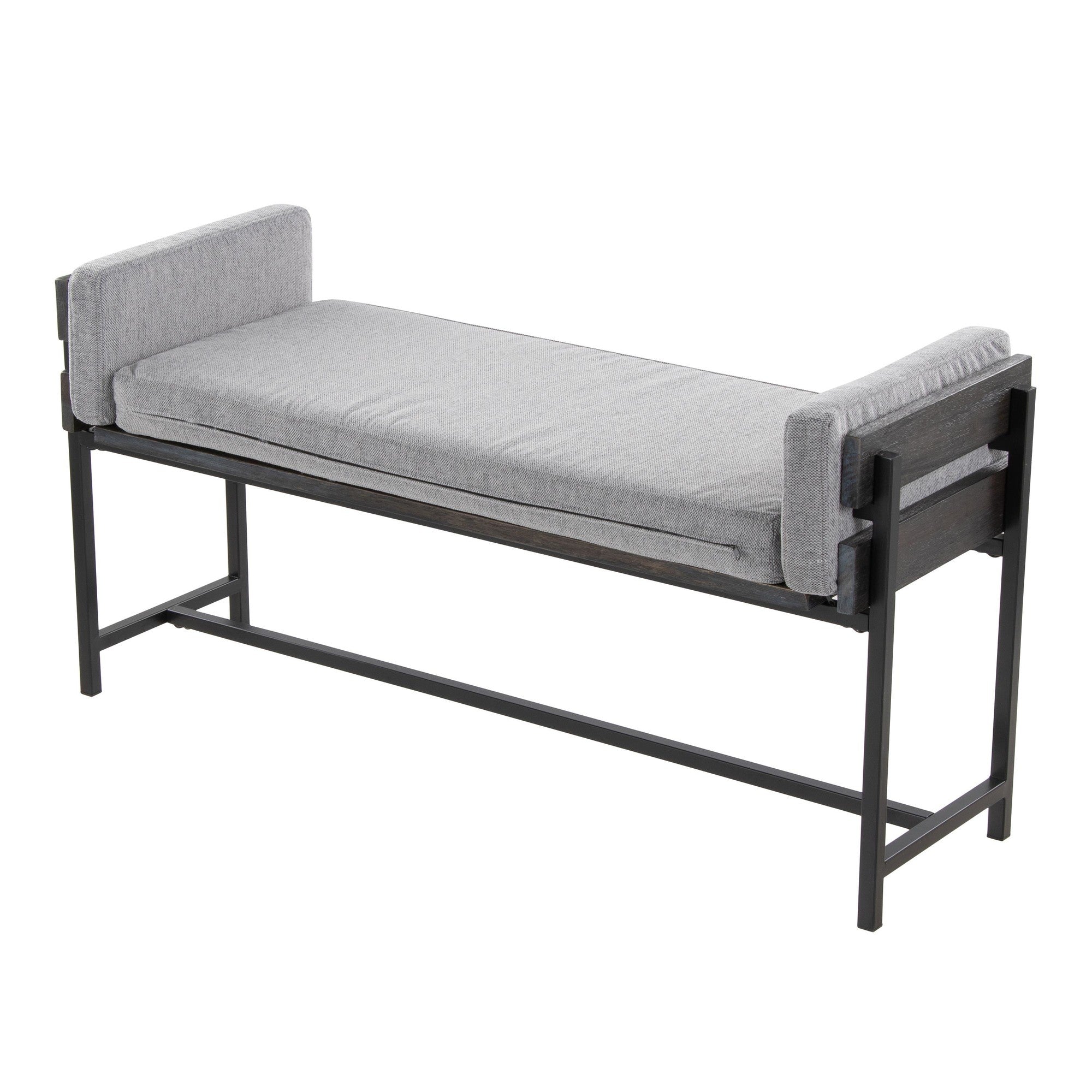 Kari Bench - Black Metal, Grey Wood, Light Grey Fabric