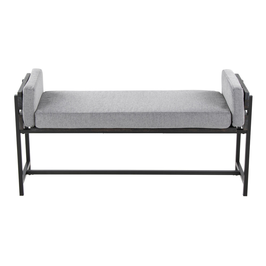 Kari Bench - Black Metal, Grey Wood, Light Grey Fabric