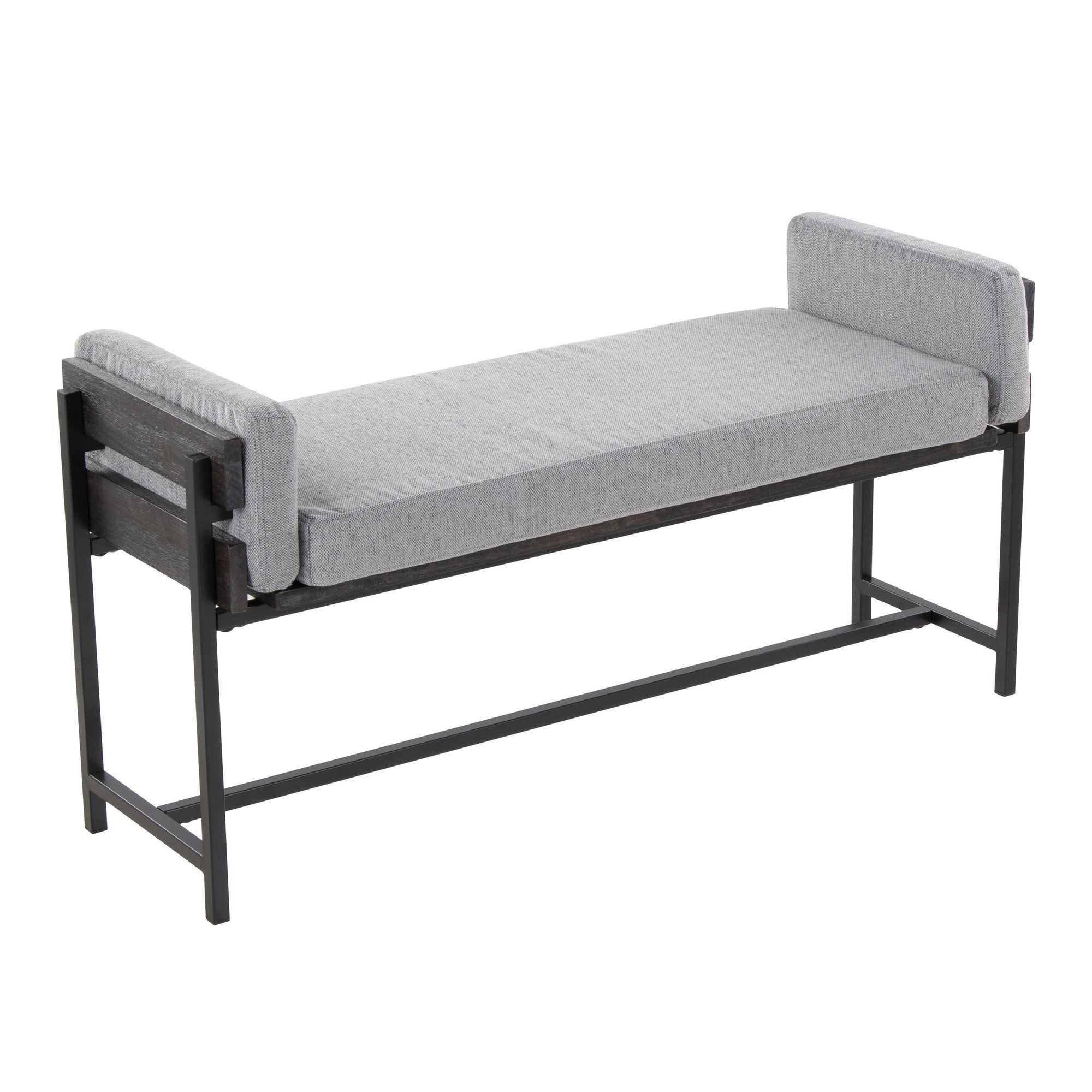 Kari Bench - Black Metal, Grey Wood, Light Grey Fabric