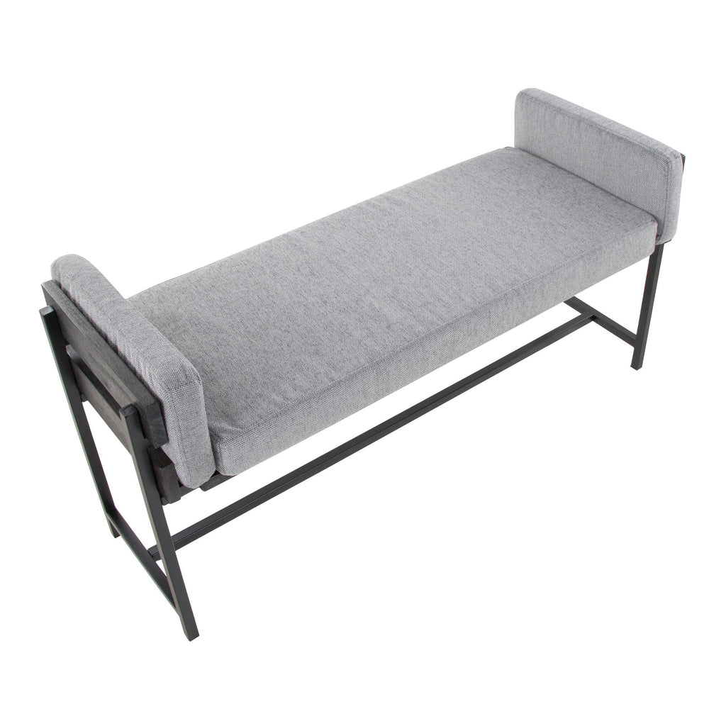 Kari Bench - Black Metal, Grey Wood, Light Grey Fabric