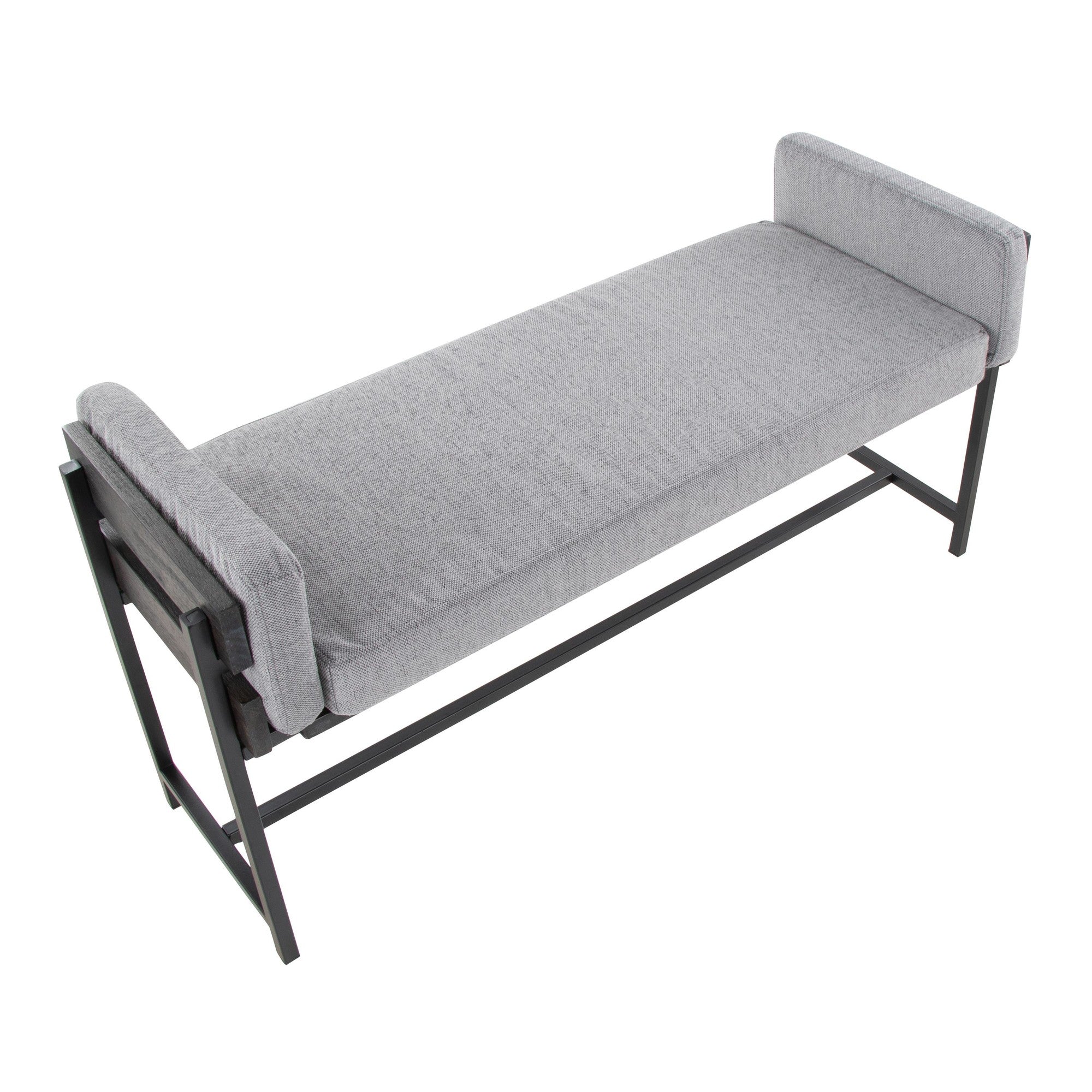 Kari Bench - Black Metal, Grey Wood, Light Grey Fabric