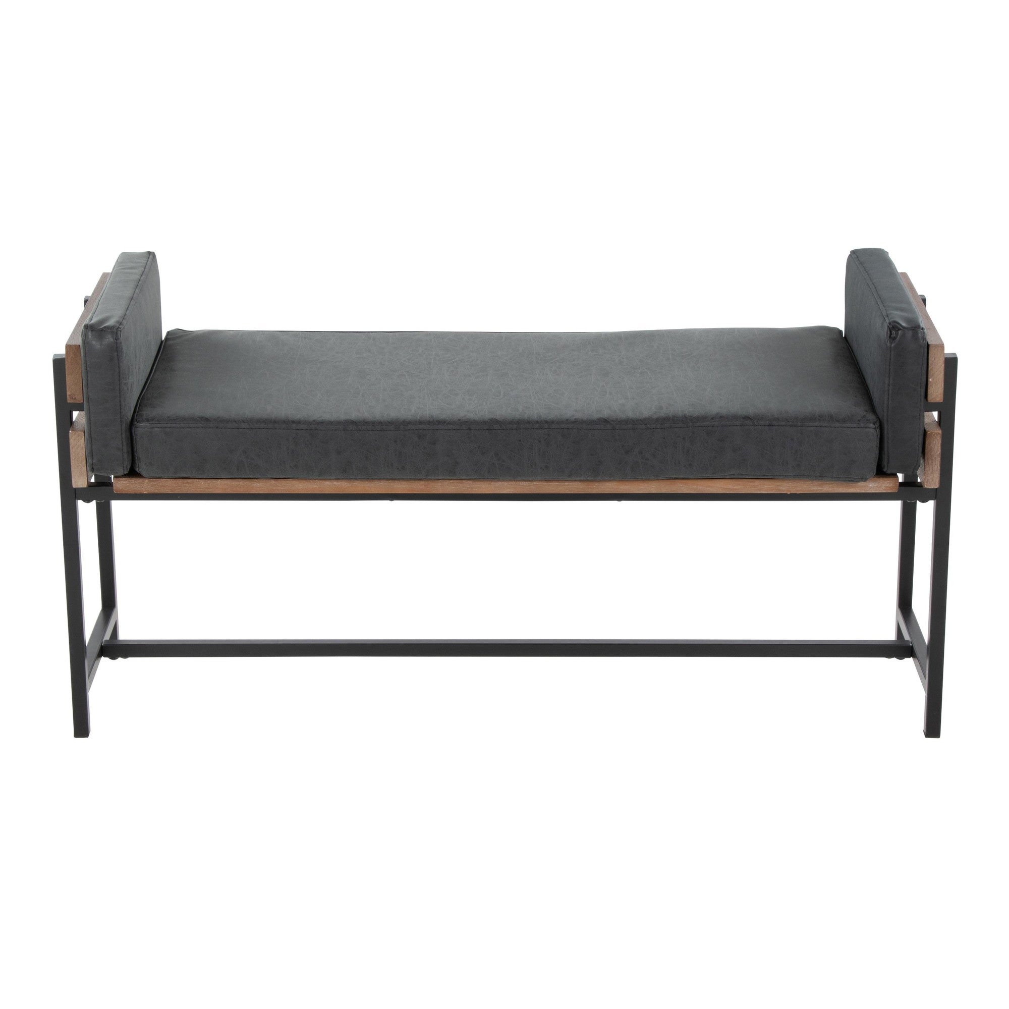 Kari Bench - Black Metal, Brown Wood, Black PU
