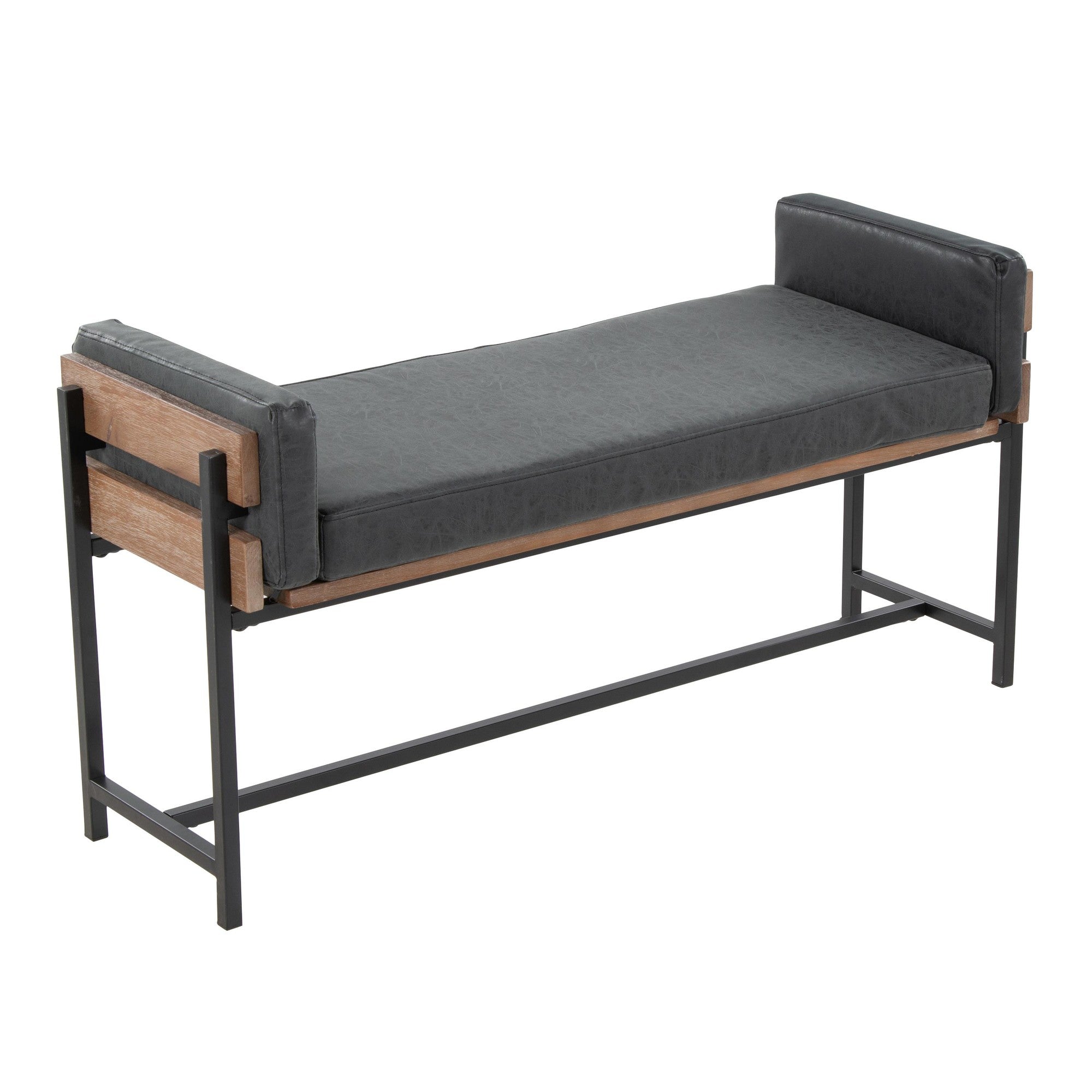Kari Bench - Black Metal, Brown Wood, Black PU