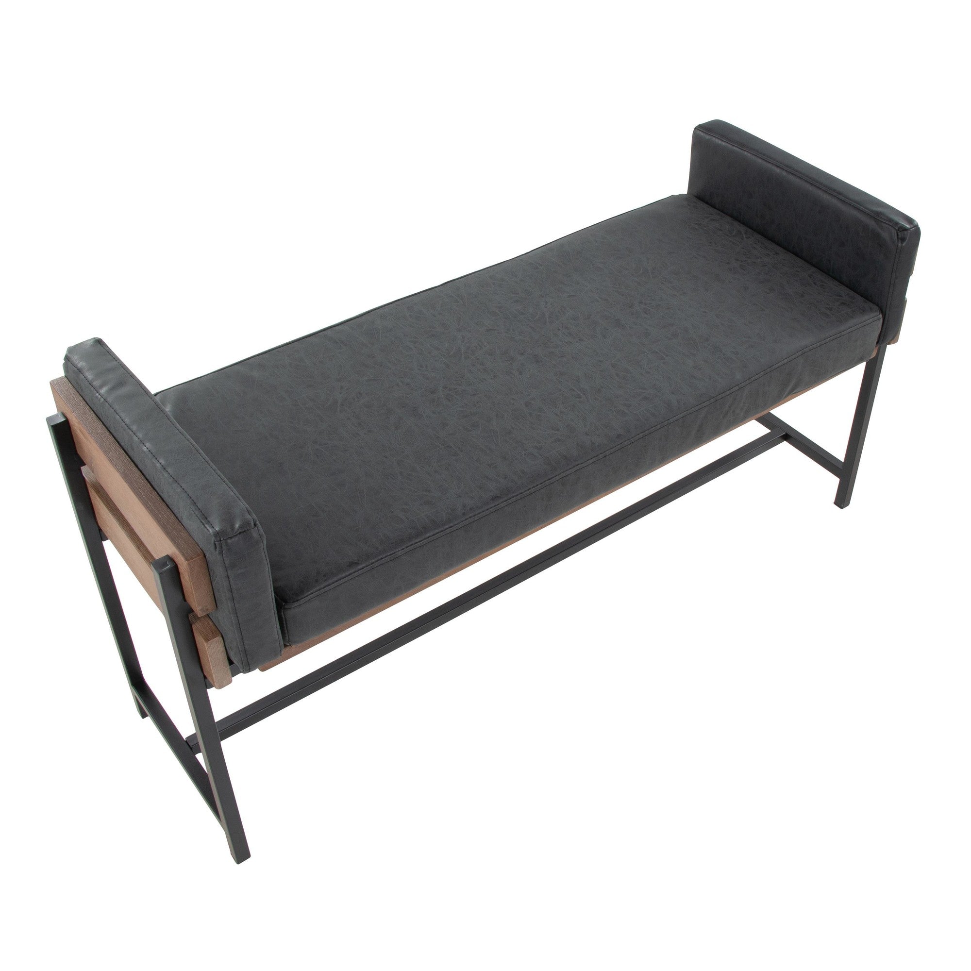 Kari Bench - Black Metal, Brown Wood, Black PU
