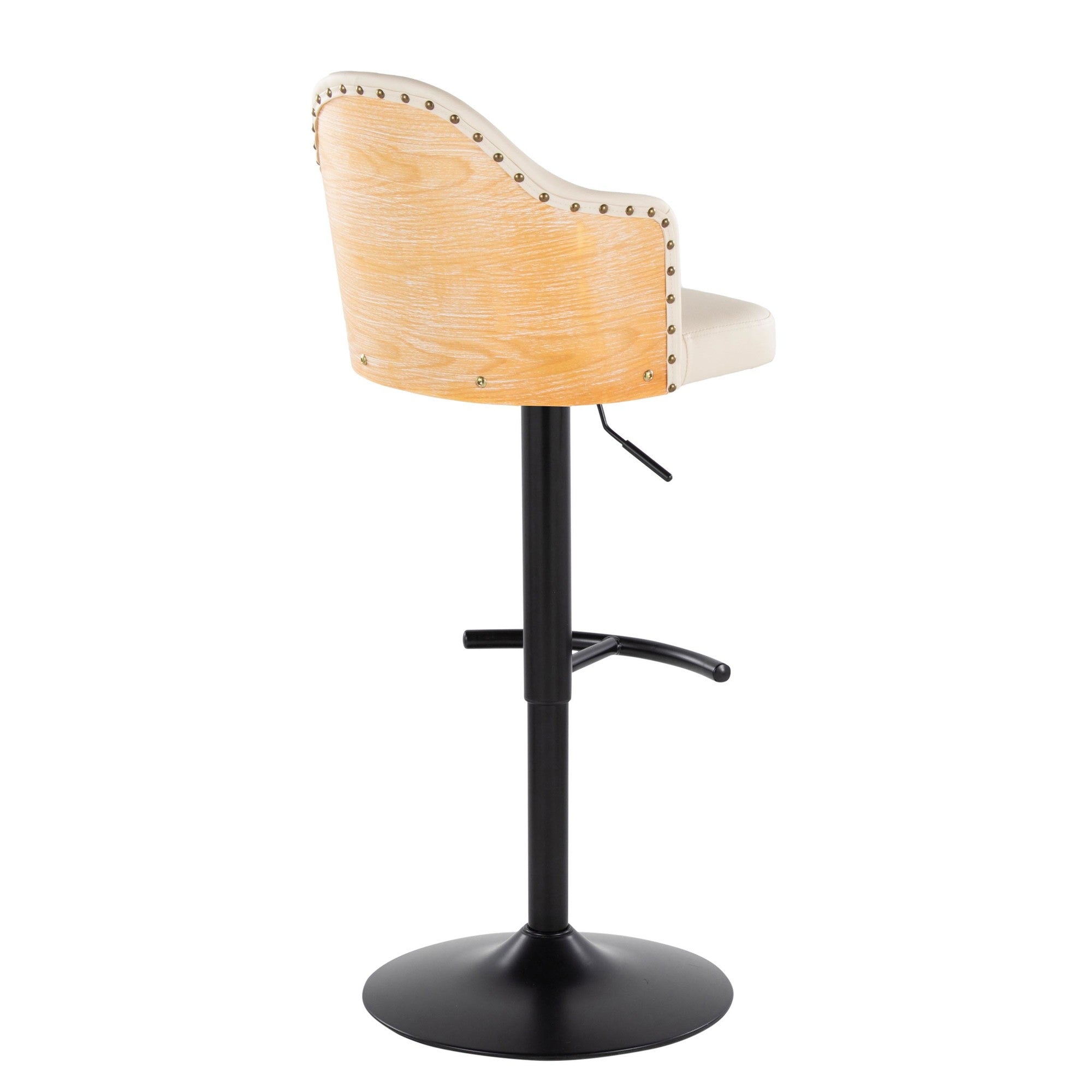 Ahoy Adjustable Barstool - Set of 2 - Black Metal, Natural Bamboo, Cream PU