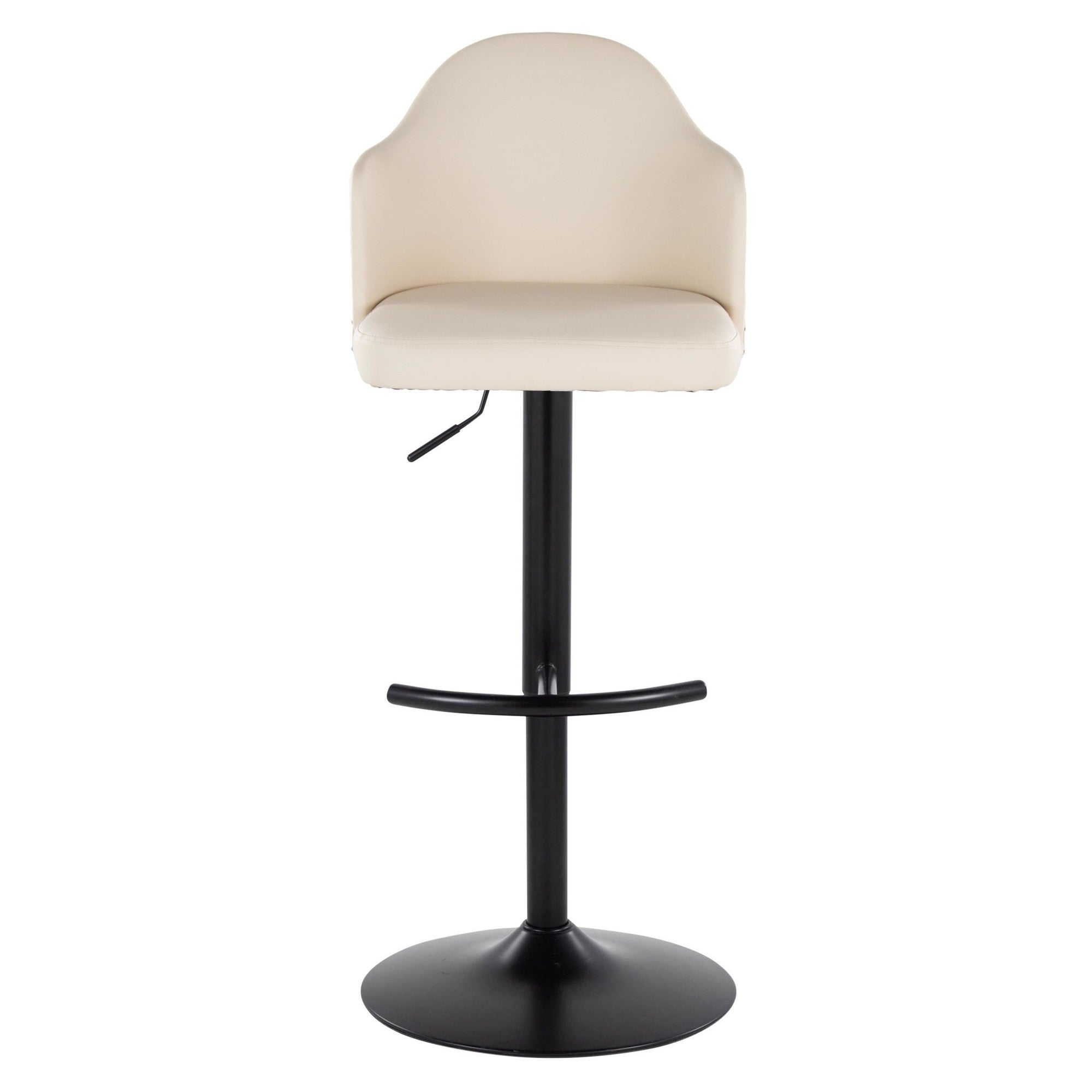 Ahoy Adjustable Barstool - Set of 2 - Black Metal, Natural Bamboo, Cream PU