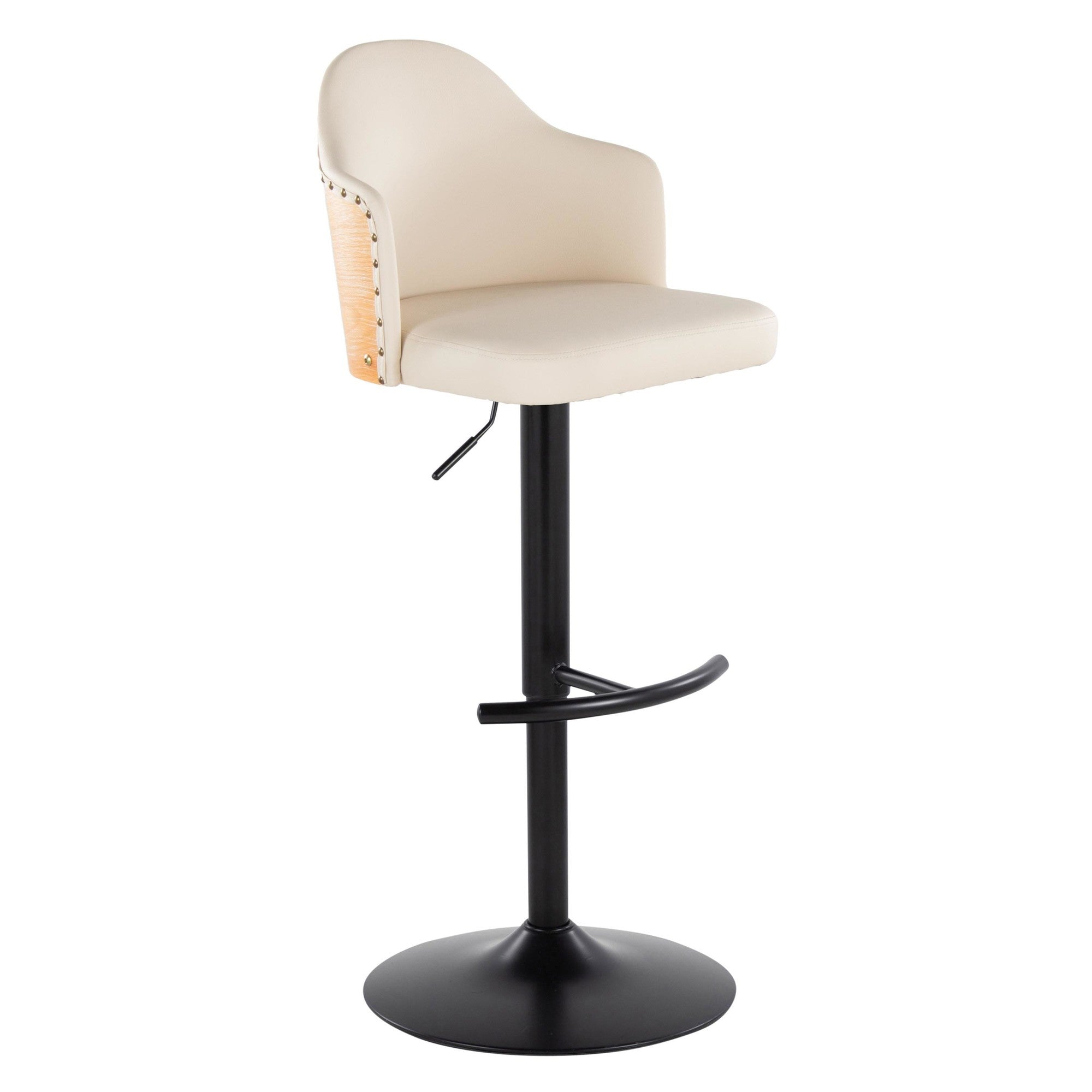 Ahoy Adjustable Barstool - Set of 2 - Black Metal, Natural Bamboo, Cream PU