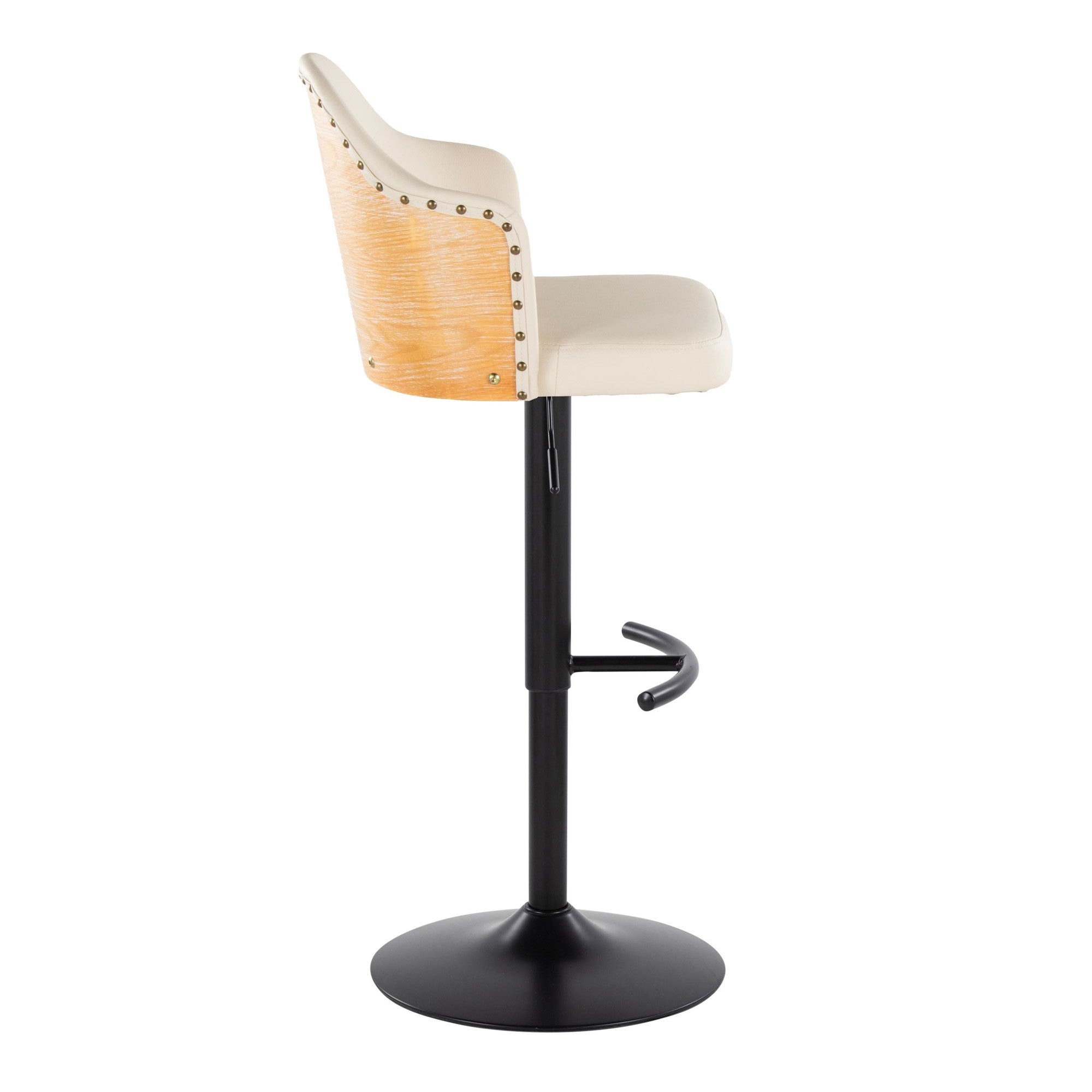 Ahoy Adjustable Barstool - Set of 2 - Black Metal, Natural Bamboo, Cream PU