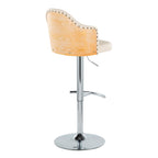 Ahoy Adjustable Barstool - Set of 2 - Chrome Metal, Natural Bamboo, Cream PU