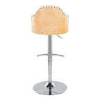 Ahoy Adjustable Barstool - Set of 2 - Chrome Metal, Natural Bamboo, Cream PU